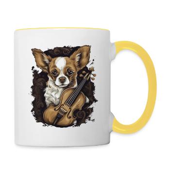 Chihuahua | Aloha Ukulele Hawaii Gitarre Lustiger - Tasse zweifarbig - Weiß/Gelb - Rechts