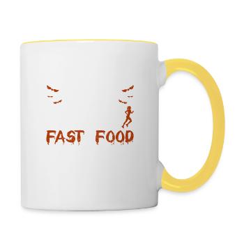 Zombies Hate Fast Food Funny Halloween Runners - Contrasting Mug - white/yellow - Right