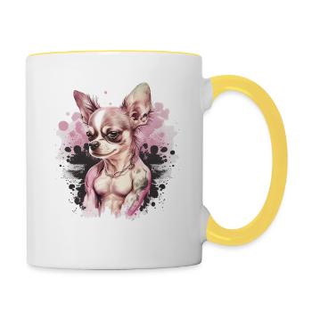 Pink Chihuahua | Fitness Girl Gym Sport Dumbbell - Contrasting Mug - white/yellow - Right