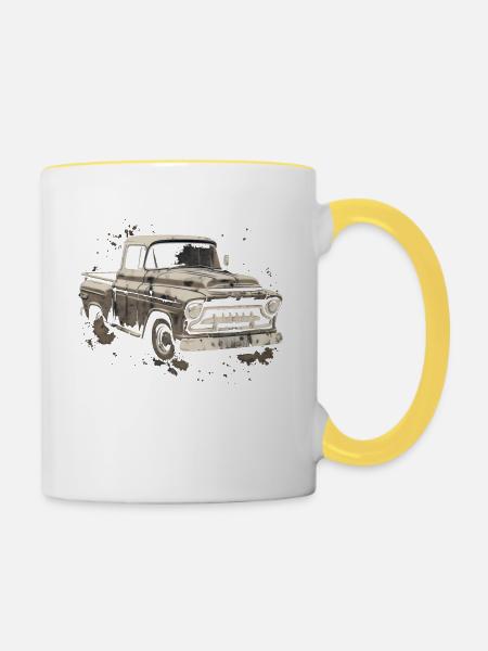 Truck Vintage Old Classic School American Pickup - Contrasting Mug - white/yellow