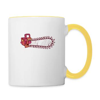 Ja das ist mein Holz Kettensäge Waldarbeiter - Tasse zweifarbig - Weiß/Gelb - Rechts