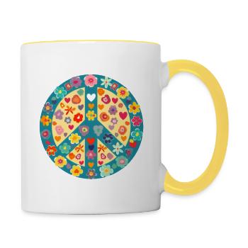 Peace Heart Sign Lovers Art Hippie Groovy Vibes - Contrasting Mug - white/yellow - Right
