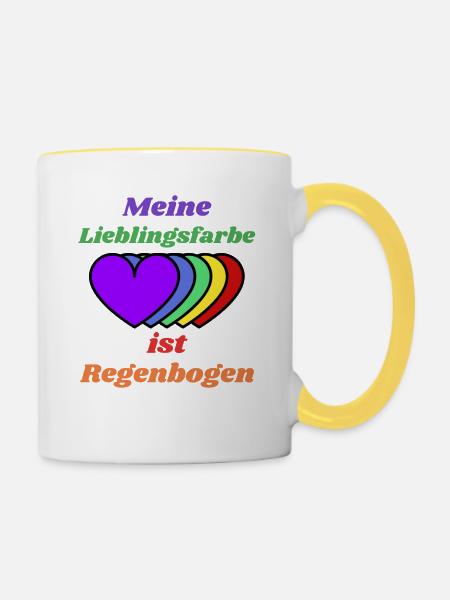 Lieblingsfarbe Regenbogen Herzen - Tasse zweifarbig - Weiß/Gelb