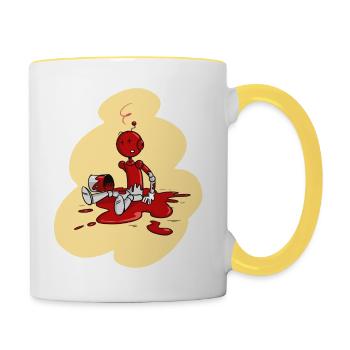 Tirobot Pot de peinture Rouge sur Jaune - Mug contrasté - blanc/jaune - Droite