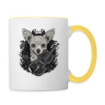 Chihuahua | Aloha Ukulele Hawaii Gitarre Lustiger - Tasse zweifarbig - Weiß/Gelb - Rechts