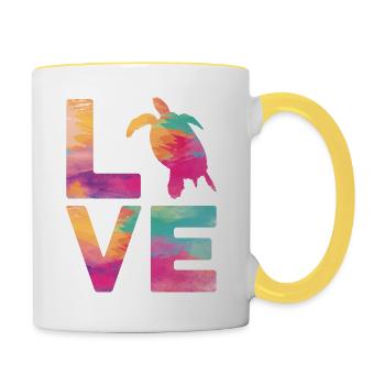Sea Turtle Tortoise Love - Tasse zweifarbig - Weiß/Gelb - Rechts
