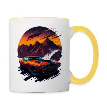 Klassischer Sportwagen - Tasse zweifarbig - Weiß/Gelb - Rechts