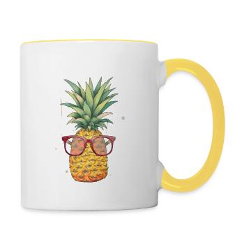 Pineapple Sunglasses Beach Hawaiian Holidays - Mug contrasté - blanc/jaune - Droite