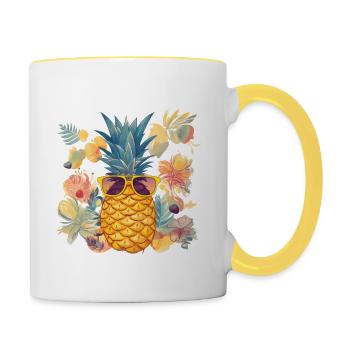 Pineapple Sunglasses Beach Hawaiian Holidays - Mug contrasté - blanc/jaune - Droite
