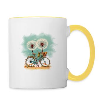 Bicycle connected to dandelion - Contrasting Mug - white/yellow - Right