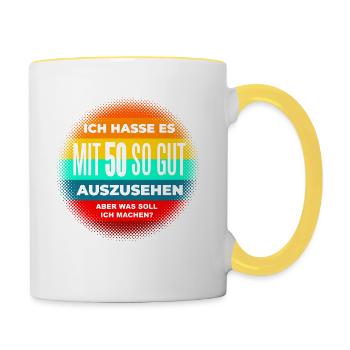 Lustiges 50 Geburtstag Mann Frau Geschenk - Tasse zweifarbig - Weiß/Gelb - Rechts
