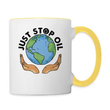 Stoppen Sie einfach das Öl und retten Sie die Erde - stoppen Sie einfach das Öl - Tasse zweifarbig - Weiß/Gelb - Rechts