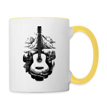 Landschaft Akustik Gitarre Gitarrist Geschenk - Tasse zweifarbig - Weiß/Gelb - Rechts
