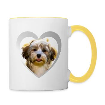 Amoureux des chiens - Cœur de chien - Havanais - Mug contrasté - blanc/jaune - Droite