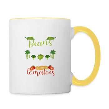 Look, I've got beans, greens, potatoes - Contrasting Mug - white/yellow - Right
