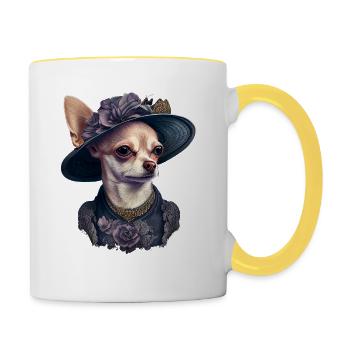 Chihuahua - Dame Anglaise Robe Chien - Mug contrasté - blanc/jaune - Droite