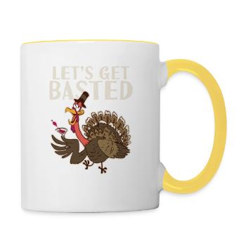 Let's Get Basted Thanksgiving Day Funny Happy - Contrasting Mug - white/yellow - Right