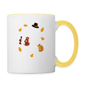 Bigfoot Pilgrim Truthahn Kürbis Thanksgiving Day - Tasse zweifarbig - Weiß/Gelb - Rechts