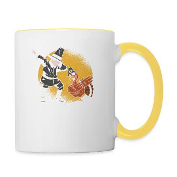 Dabbing Pilgrim Turkey Thanksgiving Day Funny Dab - Mug contrasté - blanc/jaune - Droite