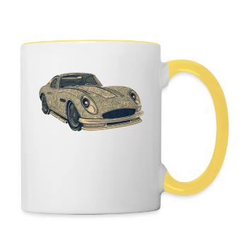 Auto Vintage Old Classic School Automobil JDM Heiß - Tasse zweifarbig - Weiß/Gelb - Rechts