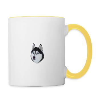 Vorsicht - Bissiges Frauchen - Husky - Tasse zweifarbig - Weiß/Gelb - Rechts