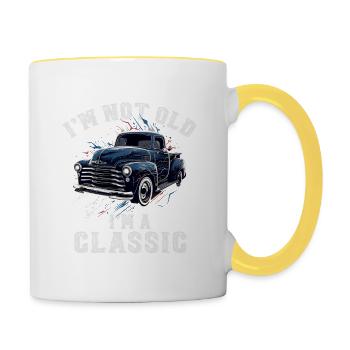LKW Vintage Old Classic School Amerikanischer Pickup - Tasse zweifarbig - Weiß/Gelb - Rechts