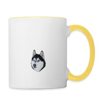 Endlich stolzer Papa - Husky - Tasse zweifarbig - Weiß/Gelb - Rechts