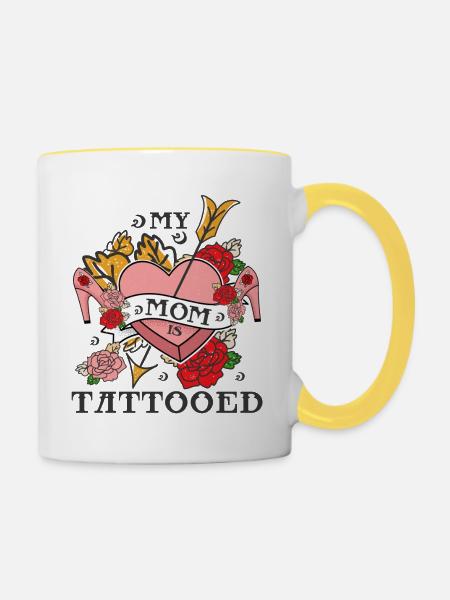 Coole Mutter - Mutter Tattoo - Tasse zweifarbig - Weiß/Gelb