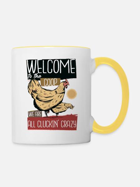 Hühnerstall Bauer Zuchthenne - Tasse zweifarbig - Weiß/Gelb