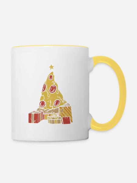 Fröhliche Kruste Weihnachten Pizza Liebhaber - Tasse zweifarbig - Weiß/Gelb