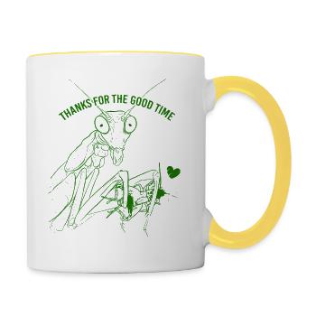 Praying mantis Thanks for the good time insect - Contrasting Mug - white/yellow - Right