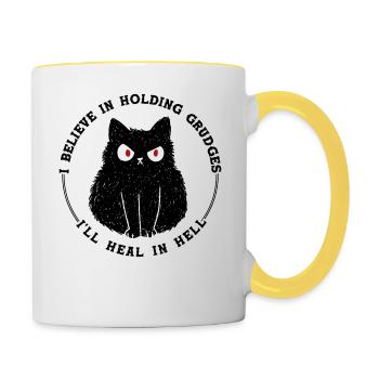 Ich glaube daran, dass ich in der Hölle heilen werde, wenn ich Groll hege - Tasse zweifarbig - Weiß/Gelb - Rechts