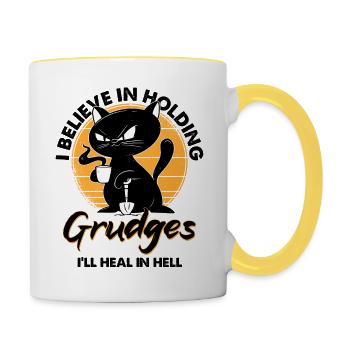 Ich glaube daran, dass ich in der Hölle heilen werde, wenn ich Groll hege - Tasse zweifarbig - Weiß/Gelb - Rechts