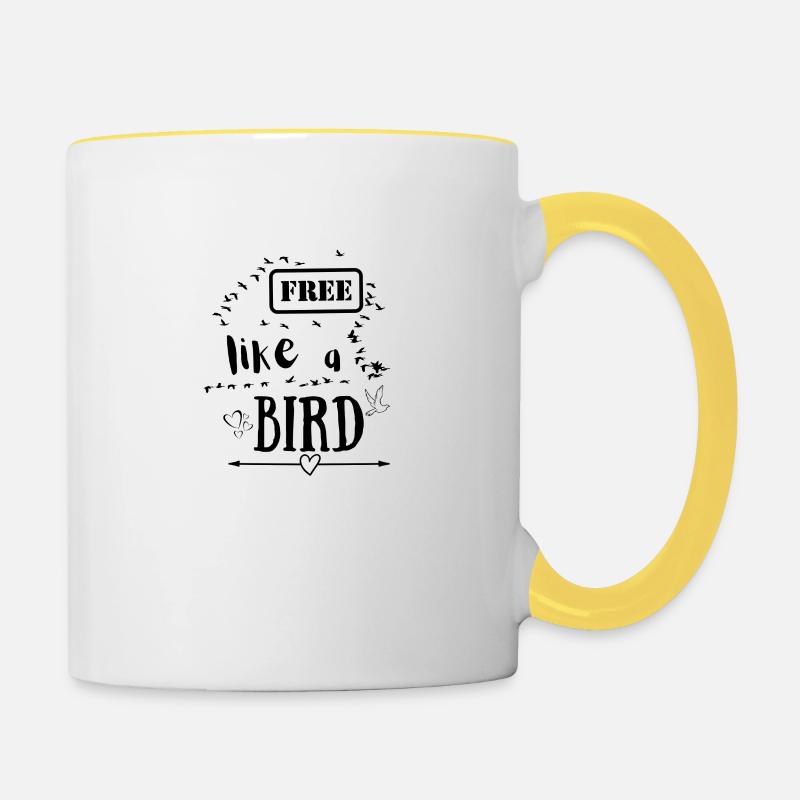 Free Like A Bird Statement Frei Wie Ein Vogel - Tasse zweifarbig - Weiß/Gelb