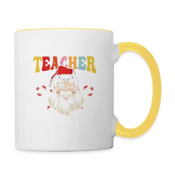 Be Nice To Teacher Santa Is Watching Funny Christ - Tasse zweifarbig - Weiß/Gelb - Rechts