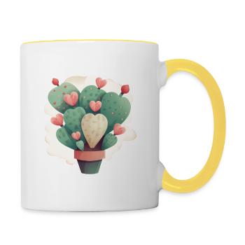 Cute Cactus Heart Desert Succulents Lover Plant - Contrasting Mug - white/yellow - Right