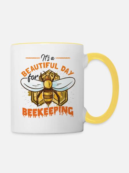 Bienenzucht - Tasse zweifarbig - Weiß/Gelb