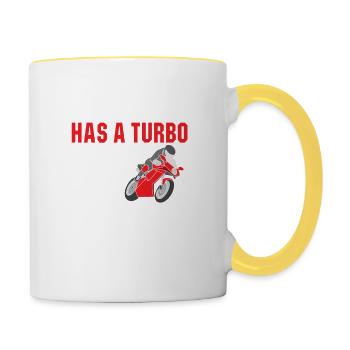 So Your Car Has A Turbo That's Cute Motorradfahrer - Tasse zweifarbig - Weiß/Gelb - Rechts