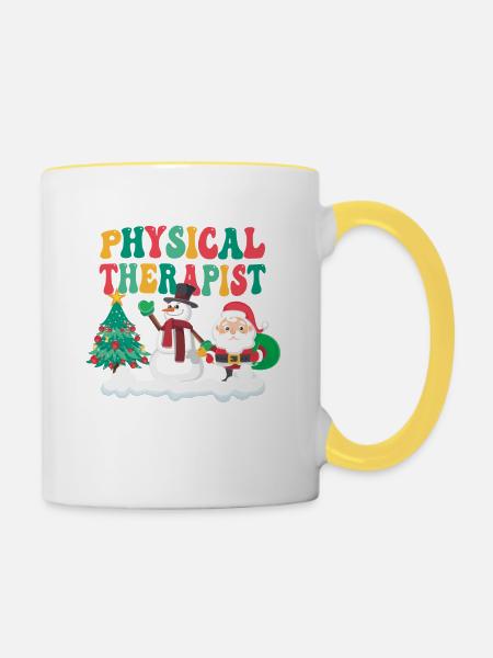 Physiotherapeutin PTA Weihnachtsbaum Schneemann - Tasse zweifarbig - Weiß/Gelb