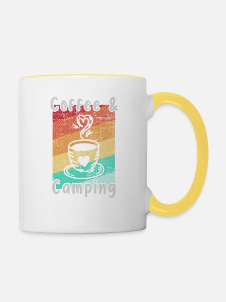 Camping und Kaffee - Tasse zweifarbig - Weiß/Gelb