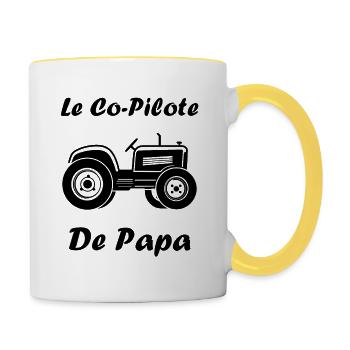 Co pilote de papa tracteur - Mug contrasté - blanc/jaune - Droite