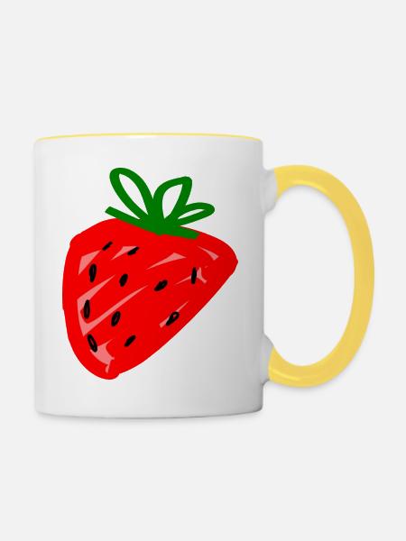 Erdbeere - Tasse zweifarbig - Weiß/Gelb
