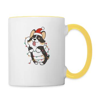Corgi Père Noël Lumières de l’arbre de Noël Noël Noël - Mug contrasté - blanc/jaune - Droite