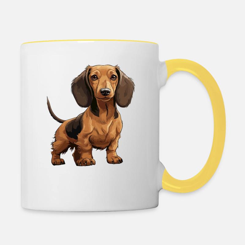Teckel, teckel ou teckel chien mignon - Mug contrasté - blanc/jaune