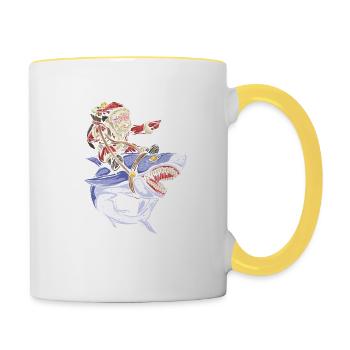 Père Noël Chevauchant Requin Noël Poisson Joyeux - Mug contrasté - blanc/jaune - Droite