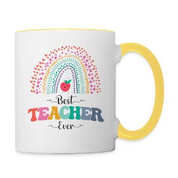 Best Teacher Ever! Womens Shirt, Teacher - Contrasting Mug - white/yellow - Right