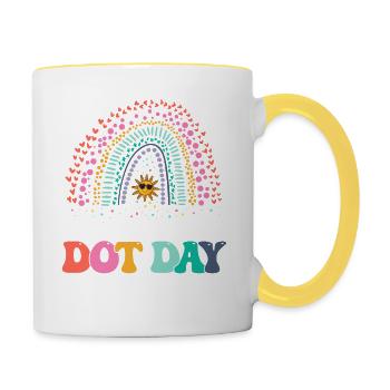 Rainbow Polka Dot Happy Dot Day s Pour Femmes Hommes - Mug contrasté - blanc/jaune - Droite