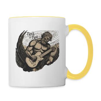 Man Playing Electric Guitar Rock 'n' Roll - Contrasting Mug - white/yellow - Right
