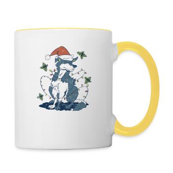 Husky Sibérien Père Noël Sapin de Noël Lumière - Mug contrasté - blanc/jaune - Droite