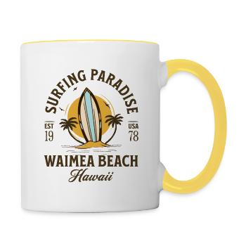 Waimea Beach Hawaii Surfing Paradise - Contrasting Mug - white/yellow - Right